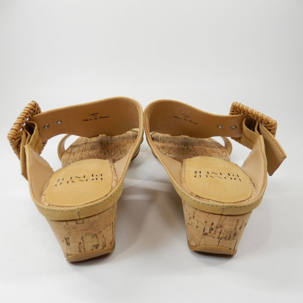DONALD PLINER Vine SANDALS Size 7 Low Wedge Slide Slip On Honey Leather NEW - Picture 8 of 13